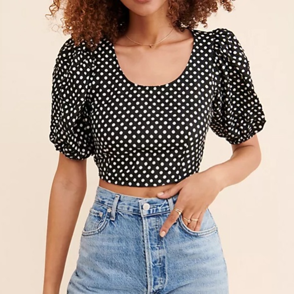 Free People Polka Puff Sleeve Crop Top